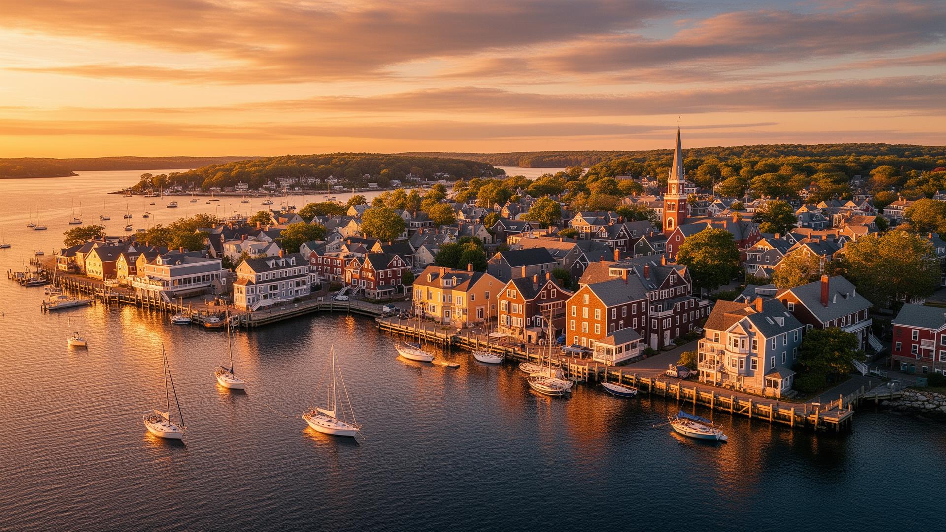 Classic New England colonial home at golden hour